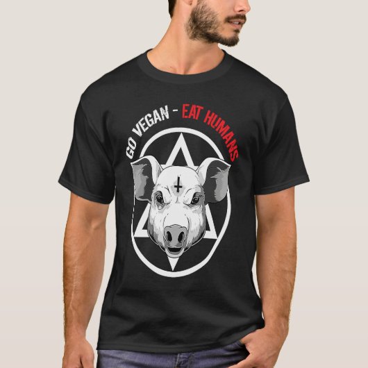 Funny Satan Pig Vegan Animal Lover Tシャツ (正面)