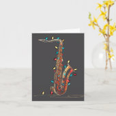 Funny Saxophone Christmas Graphics Lights Lover Pl カード (黄色い花)
