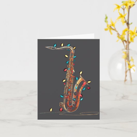 Funny Saxophone Christmas Graphics Lights Lover Pl カード (黄色い花)