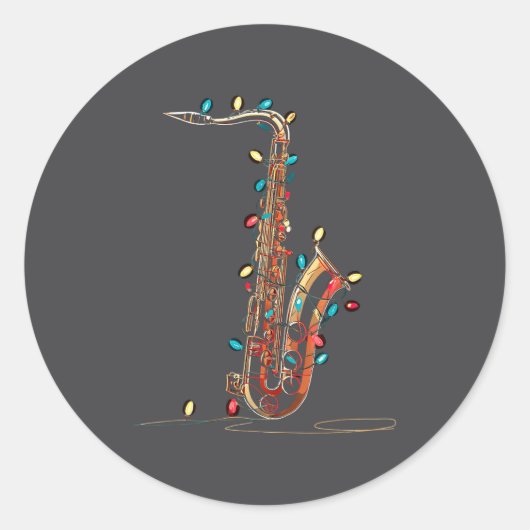 Funny Saxophone Christmas Graphics Lights Lover Pl ラウンドシール (正面)