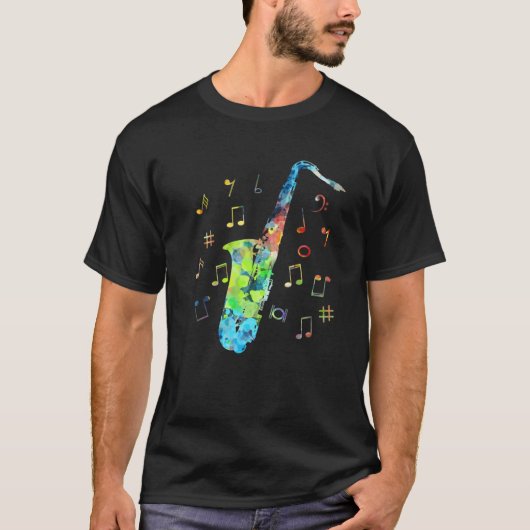 Funny Saxophone Musician Jazz Music Lover Colorful Tシャツ (正面)
