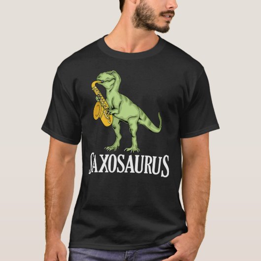 Funny Saxophone Player Dinosaur Kids Saxosaurus Tシャツ (正面)