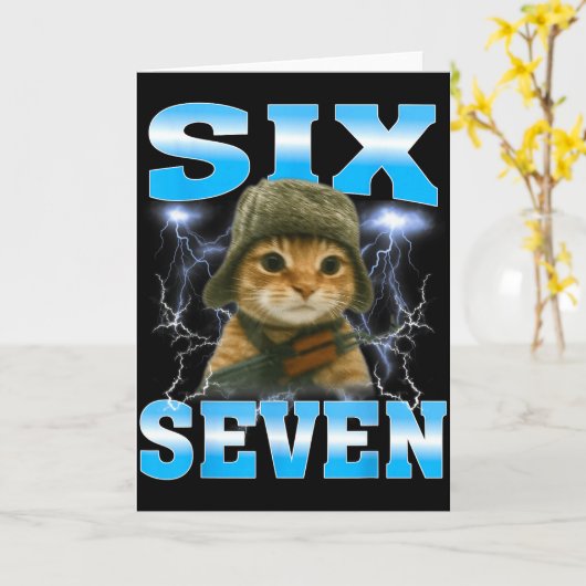 Funny Saying 67 Cats Tummy Ache Survivor Cat Meme  カード (黄色い花)