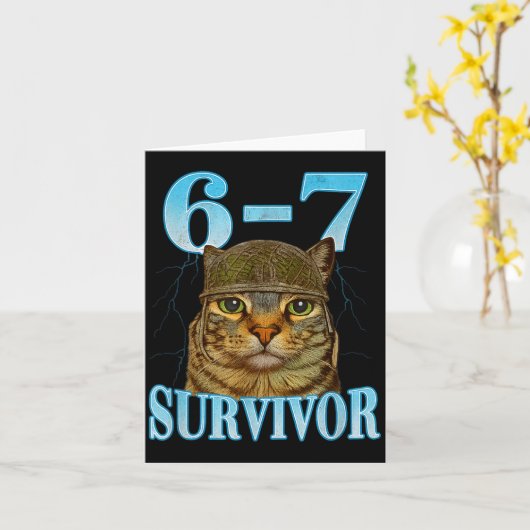 Funny Saying 67 Cats Tummy Ache Survivor Cat Meme  カード (黄色い花)