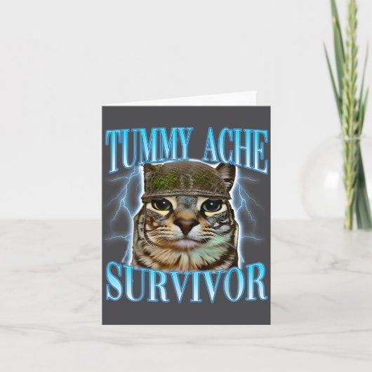 Funny Saying Cats Tummy Ache Survivor Cat Meme Hum カード (正面)
