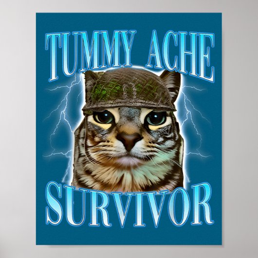 Funny Saying Cats Tummy Ache Survivor Cat Meme Hum ポスター (正面)