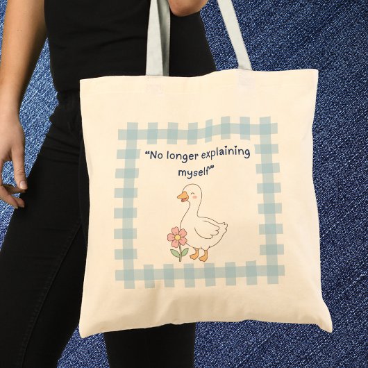 Funny Saying Goose with Blue Gingham Tote Bag トートバッグ