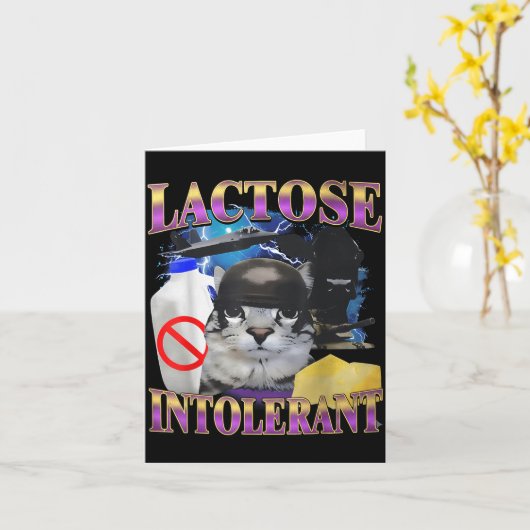 Funny Saying Lactose Intolerant Silly Cat Meme Cat カード (黄色い花)