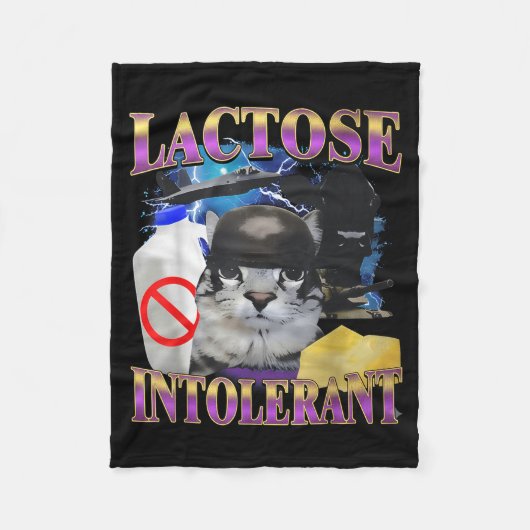Funny Saying Lactose Intolerant Silly Cat Meme Cat フリースブランケット (正面)