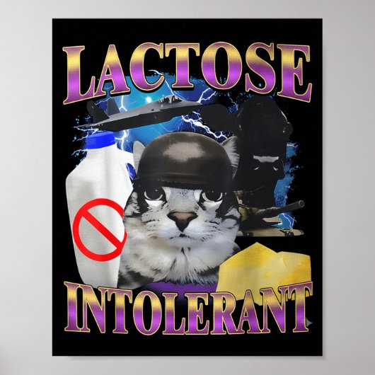 Funny Saying Lactose Intolerant Silly Cat Meme Cat ポスター (正面)