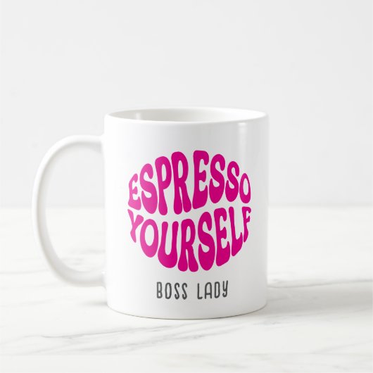 Funny Saying Modern Espresso Yourself Retro Name コーヒーマグカップ (左)