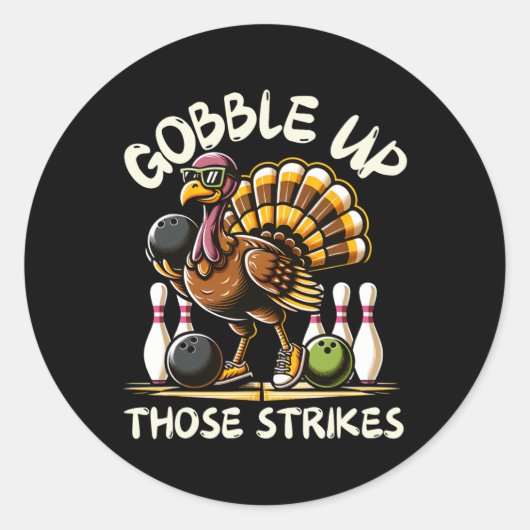 Funny Saying Turkey Playing Bowling Thanksgiving H ラウンドシール (正面)
