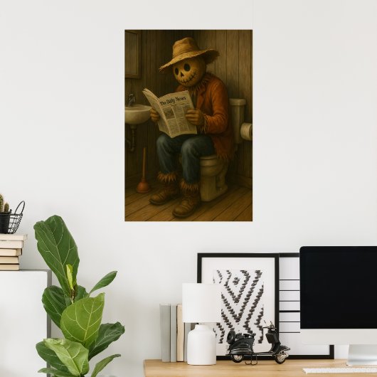 Funny Scarecrow Bathroom Print, Rustic Toilet ポスター (ホームオフィス)