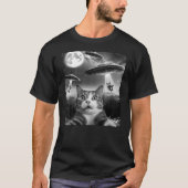 Funny Scared Cat Selfie with Alien UFOs Gift Men W Tシャツ (正面)
