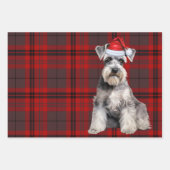 Funny Schnauzer Christmas Dog Holiday Plaid ラッピングペーパーシート (正面3)