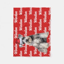 Funny Schnauzer Dog Name Patterned Christmas フリースブランケット