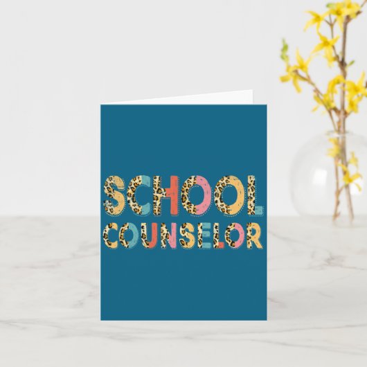 Funny School Counselor Teacher Leopard School Coun カード (黄色い花)