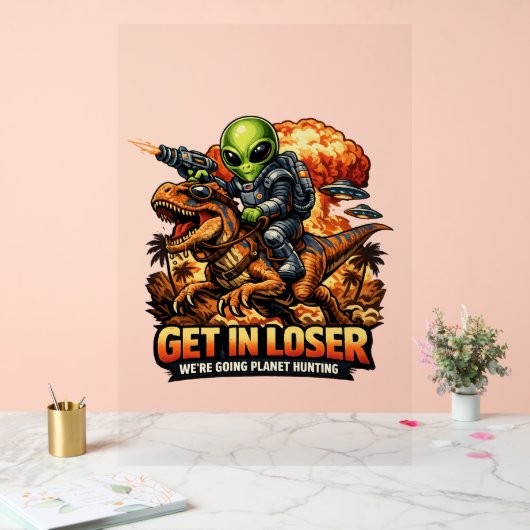 Funny Sci-Fi Fantasy Meme Art, Alien Riding Dinosa アクリルサイン (ウェディング)