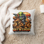 Funny Sci-Fi Fantasy Meme Art, Alien Riding Dinosa クッション (ブランケット)