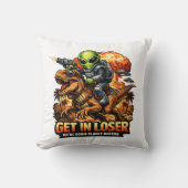 Funny Sci-Fi Fantasy Meme Art, Alien Riding Dinosa クッション (正面)