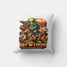 Funny Sci-Fi Fantasy Meme Art, Alien Riding Dinosa クッション
