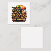 Funny Sci-Fi Fantasy Meme Art, Alien Riding Dinosa スクエア名刺 (正面/裏面)