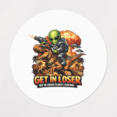 Funny Sci-Fi Fantasy Meme Art, Alien Riding Dinosa ラベル (デザイン1)