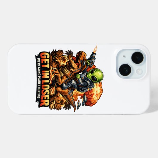 Funny Sci-Fi Fantasy Meme Art, Alien Riding Dinosa Case-Mate iPhoneケース (裏面 (横))