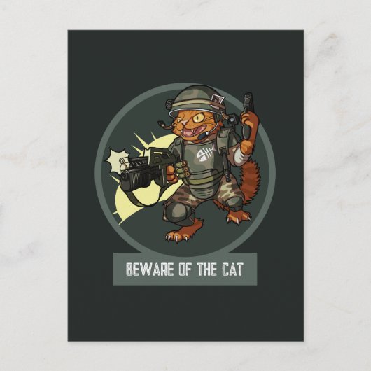 Funny Sci-fi Marine Orange Cat Beware Of The Cat ポストカード (正面)