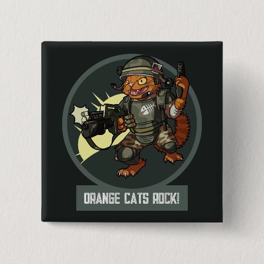 Funny Sci-fi Marine Orange Cats Rock! Cat Cartoon 缶バッジ (正面)
