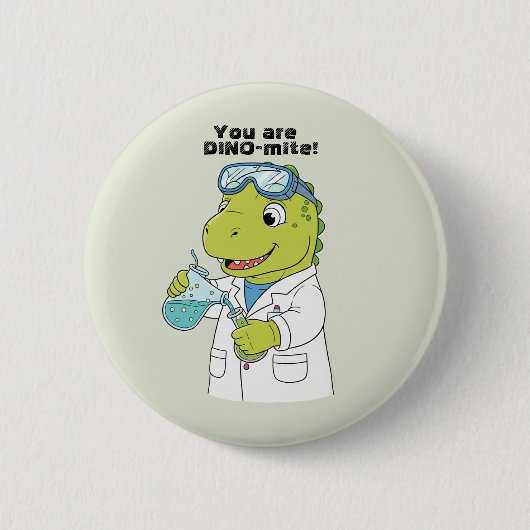 Funny Science Dinosaur Chemist "Dino-mite" Valenti 缶バッジ (正面)