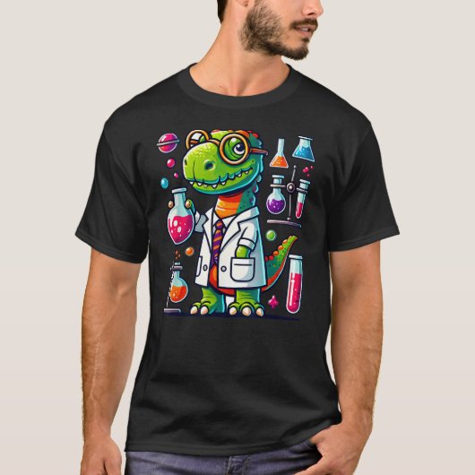 Funny Scientist Dinosaur, Smart Scientist Dino, Ki Tシャツ (正面)