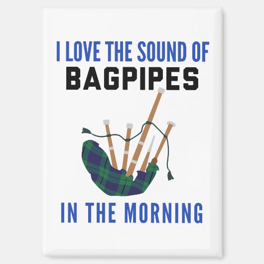 Funny Scottish Bagpipe Mug Blue Green Plaid  マグネット (正面)