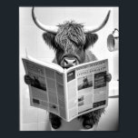 Funny Scottish Highland Cow in Bathroom Wall Art ポスター<br><div class="desc">Funny highland cow bathroom  decor your  wall with art picture.</div>