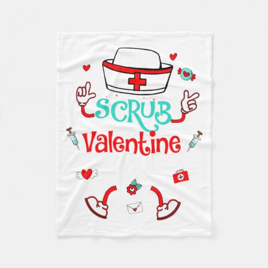 Funny Scrub Valentines Day Nurse Crew Family Group フリースブランケット (正面)