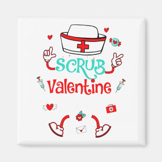 Funny Scrub Valentines Day Nurse Crew Family Group マグネット (正面)