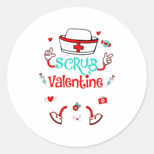 Funny Scrub Valentines Day Nurse Crew Family Group ラウンドシール (正面)