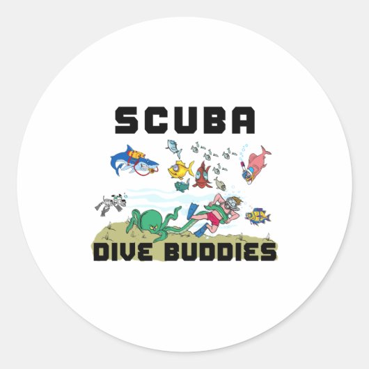 Funny Scuba Dive Buddy  ラウンドシール (正面)