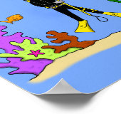 Funny scuba diver and fish sea creatures cartoon ポスター (角)