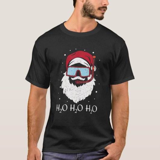 Funny Scuba Santa Claus Diving H2O H2O H2O Pun Men Tシャツ (正面)