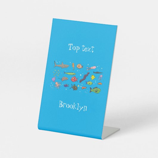 Funny sea creatures cartoon illustration pattern 台座サイン (正面)