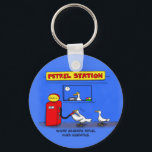 Funny sea gulls petrel cartoon humor キーホルダー<br><div class="desc">Where migrating seabirds refuel - at a petrel station. (or add your own funny caption). Great gift for bird lovers in cartoon illustration style.</div>