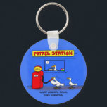 Funny sea gulls petrel cartoon humor キーホルダー<br><div class="desc">Where migrating seabirds refuel - at a petrel station. (or add your own funny caption). Great gift for bird lovers in cartoon illustration style.</div>