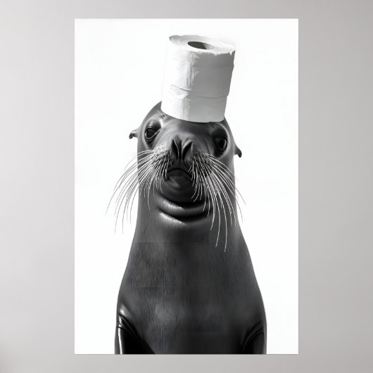 Funny Sea Lion Bathroom Art Print, Toilet Paper ポスター (正面)