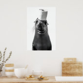 Funny Sea Lion Bathroom Art Print, Toilet Paper ポスター (キッチン)