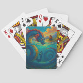 Funny sea serpent playing with a fisherman fantasy トランプ (裏面)