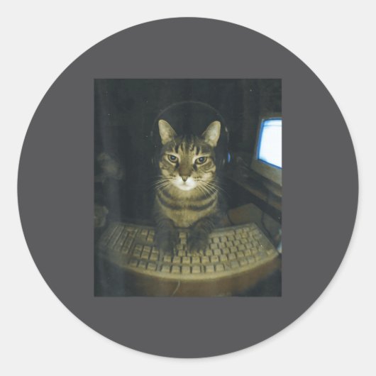 Funny Serious Gamer Cat Lovers Stud Kitty Cat Meme ラウンドシール (正面)