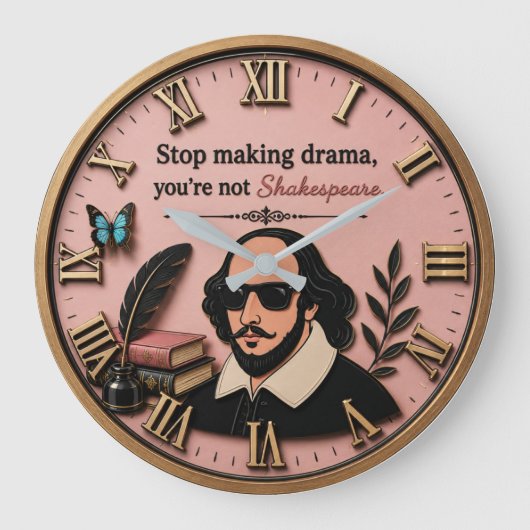 Funny Shakespeare Literary Humor ラージ壁時計 (正面)