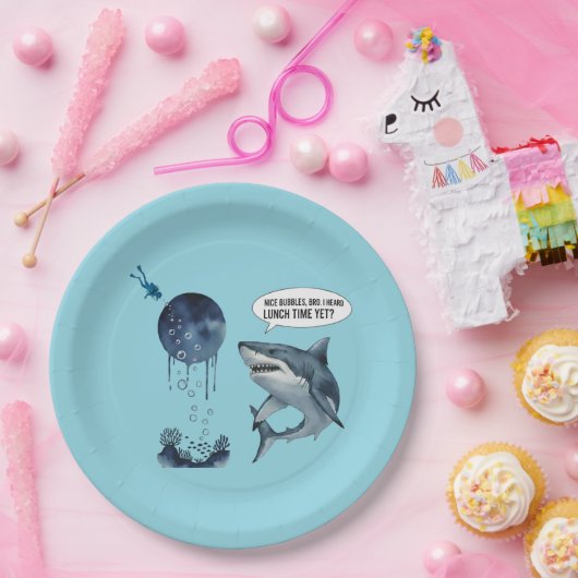 Funny shark birthday party ペーパープレート (パーティー)