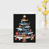 Funny Shark Christmas Tree  カード (黄色い花)